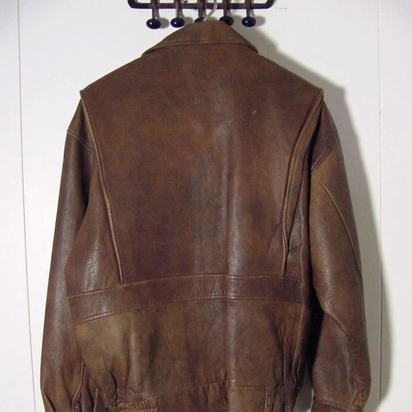 Vtg 90's Brown Leather "New River" Bomber jacket Sz L - Picture 7 of 13